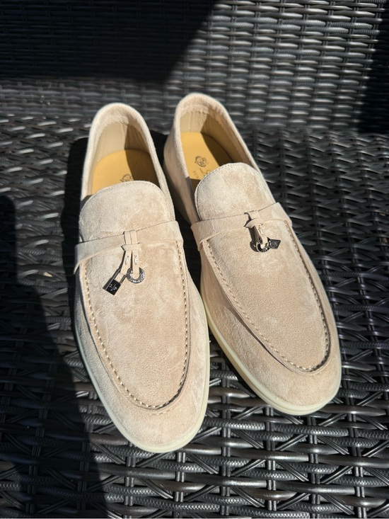Loro Piana Shoes - Loro Piana Beige Suede Loafers with Silver Metal Bit